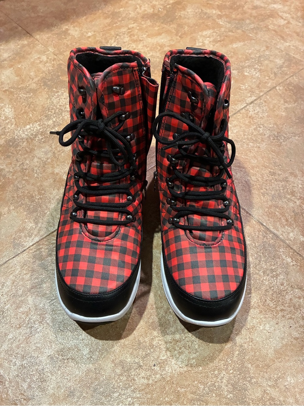 Sporto Red and Black Buffalo Plaid Lace-Up Boots